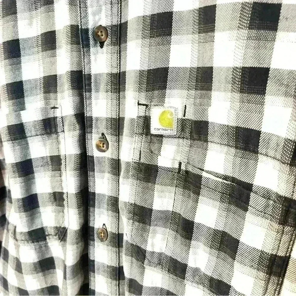 Carhartt Men’s Long Sleeve Flannel Relaxed Fit Black and Gray Plaid Shirt. Small - Picture 2 of 8